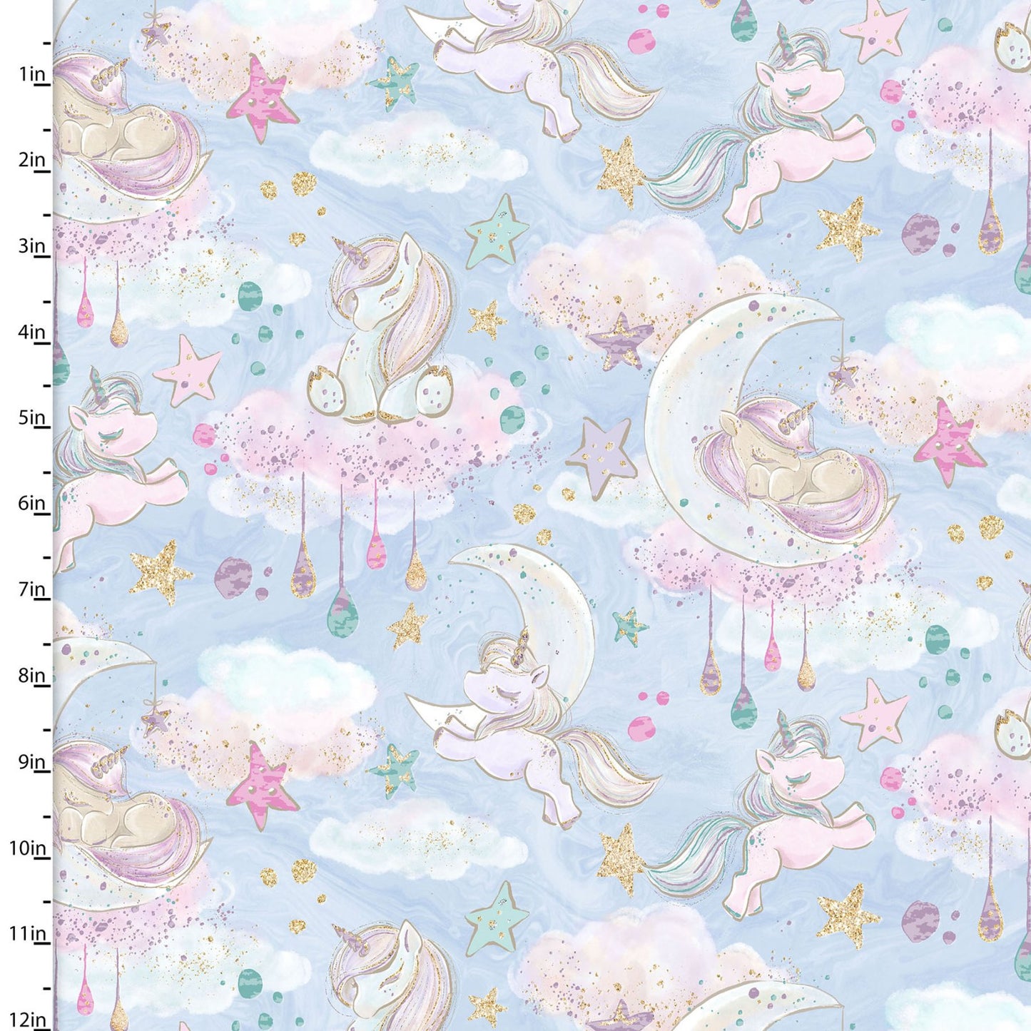 Unicorn Sparkle Fabric Collection - Clouds - per half metre