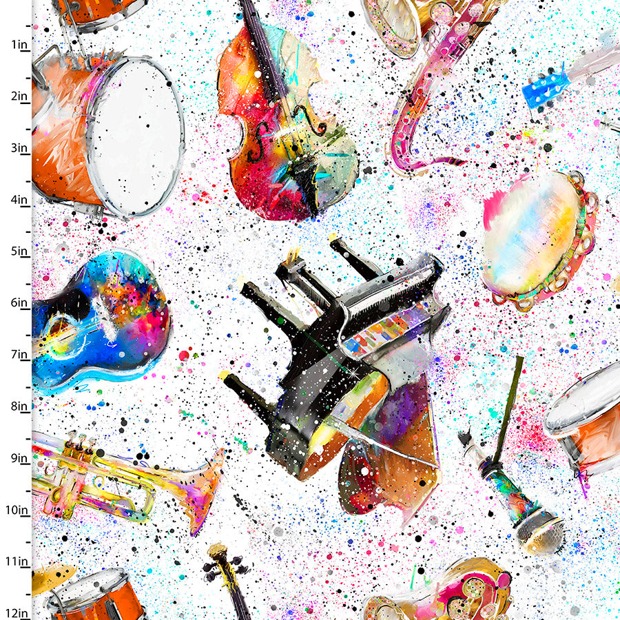 Rhythm and Hues Cotton Print - Instruments
