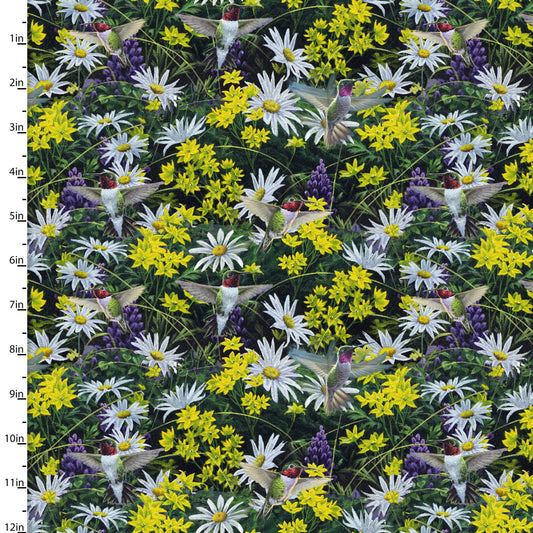 Hummingbird Floral - Mountain Sunrise Cotton Print Fabric - per half metre