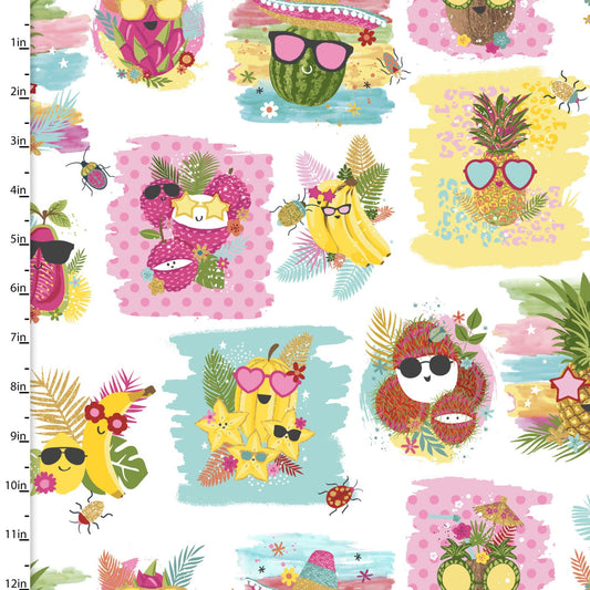 Sunshine Daze Cotton Print Fabric - Fruit Cocktail Metallic - per half metre