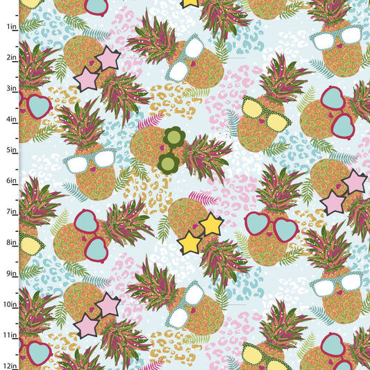 Sunshine Daze Cotton Print Fabric - Pineapple Daze Metallic - per half metre