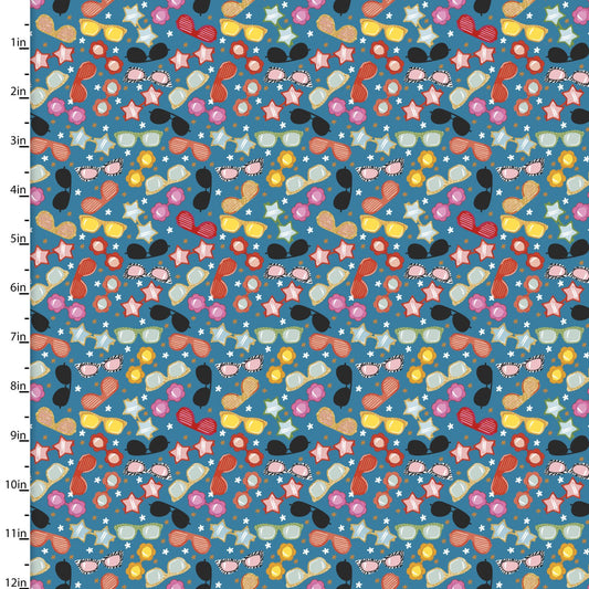 Sunshine Daze Cotton Print Fabric - Allover Sunnies Metallic - per half metre