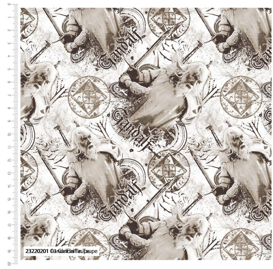 Lord of the Rings Collection II Cotton Print - Gandalf in Taupe