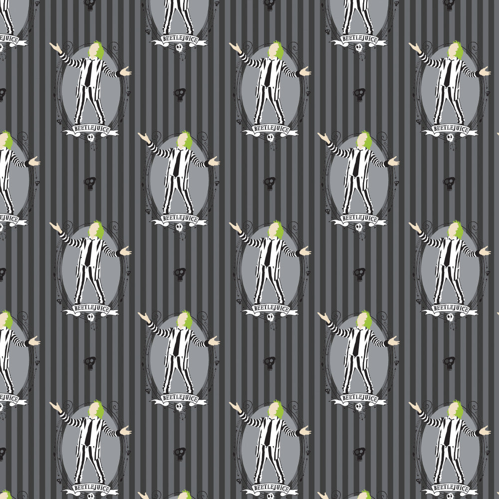 Beetlejuice Cotton Print - Beetlejuice Stripe Grey