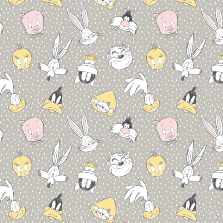 Looney Tunes - Little Dreamer Cotton Print - Character Heads on Grey