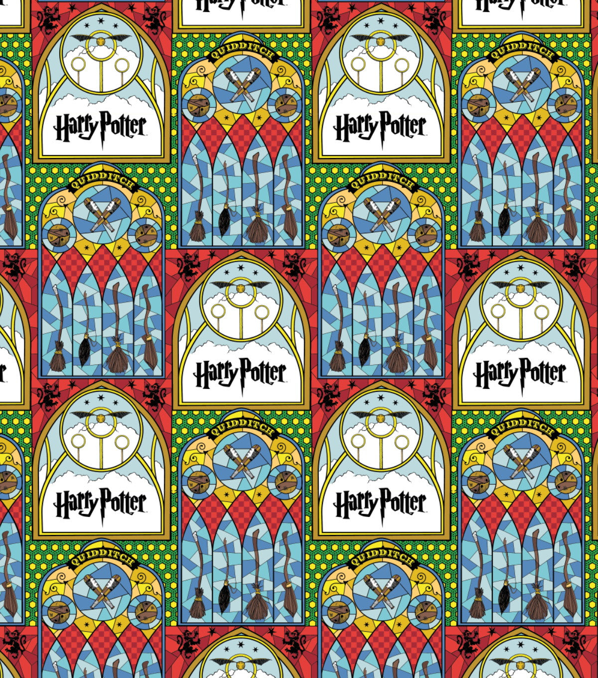 Harry Potter Cotton Print - Stained Glass Broomsticks