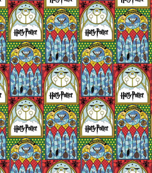 Harry Potter Cotton Print - Stained Glass Broomsticks
