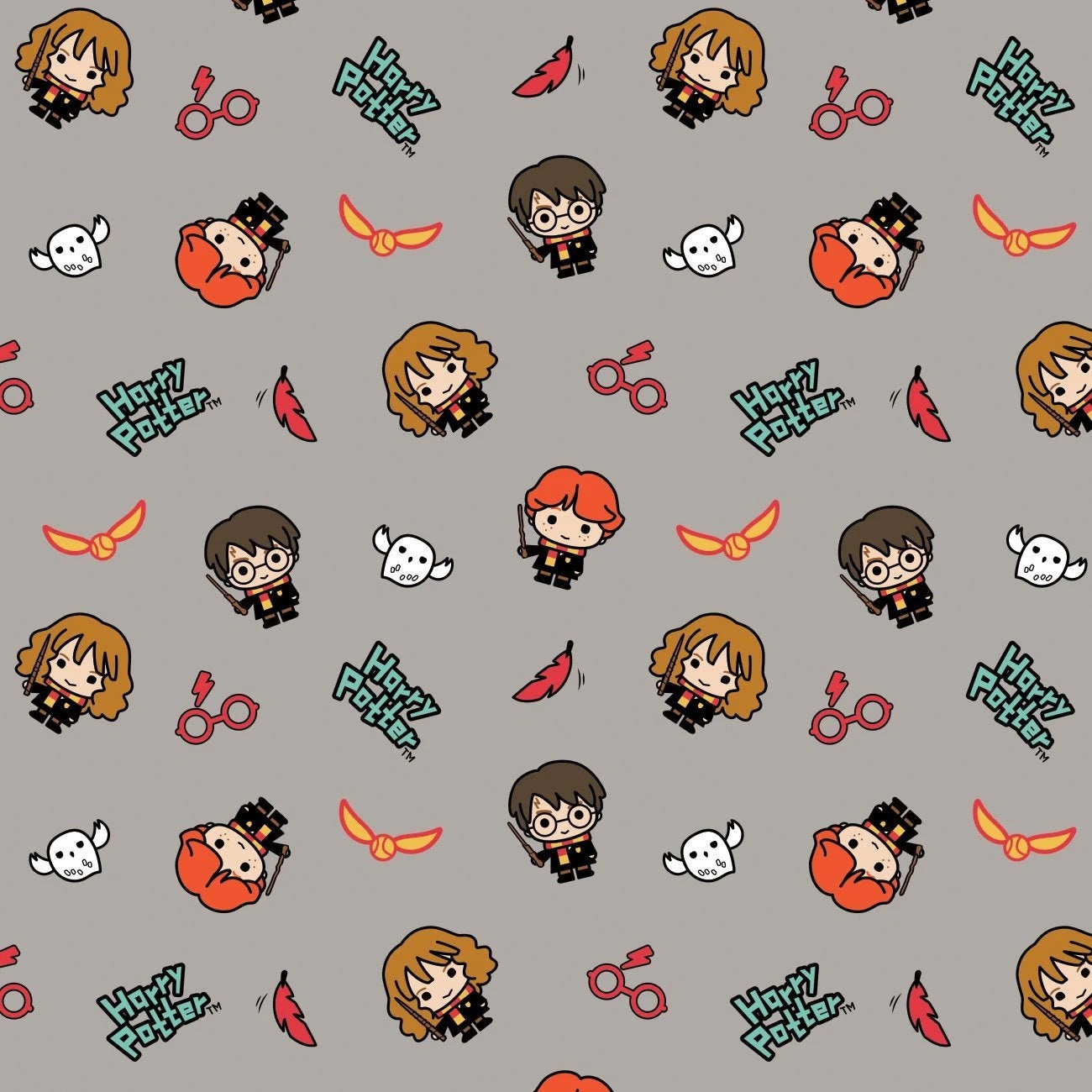 Harry Potter Wizarding World Cotton Print - Kawaii Trio Toss on Grey