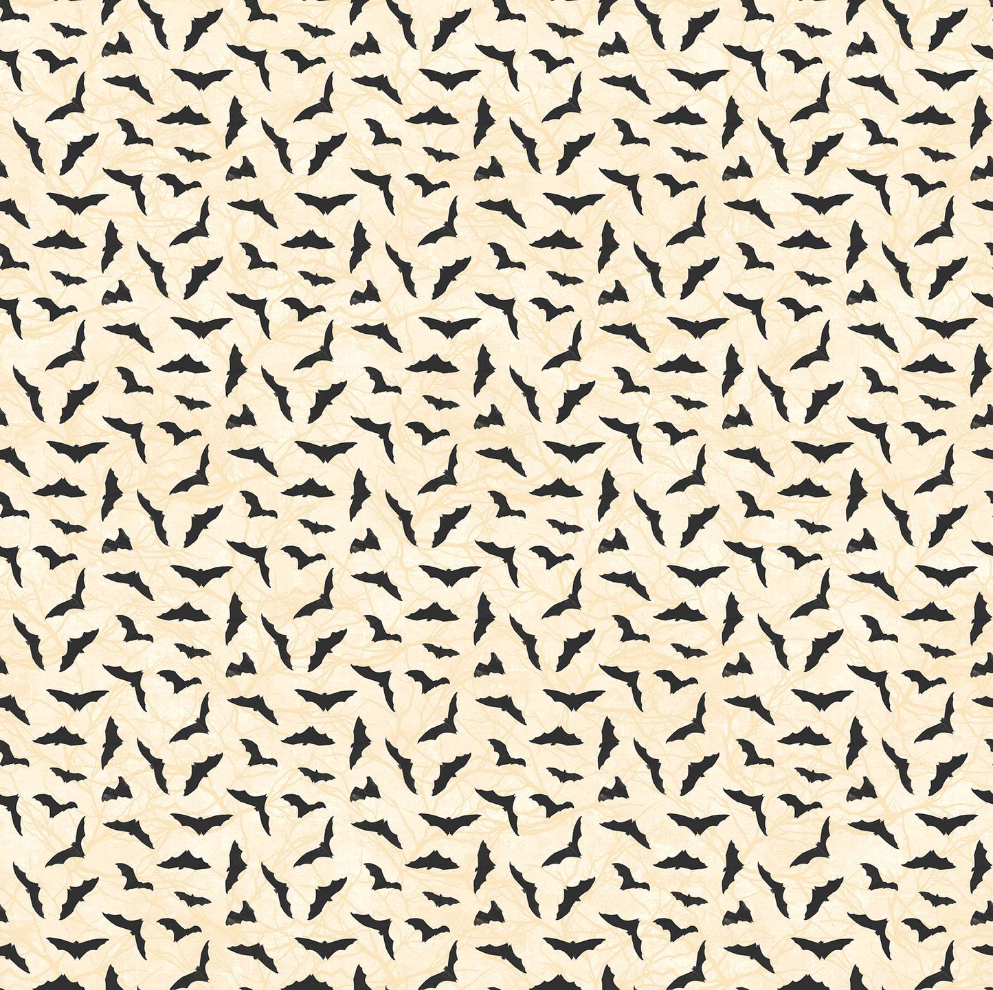 Black Cat Capers Cotton Print - Bats on Cream