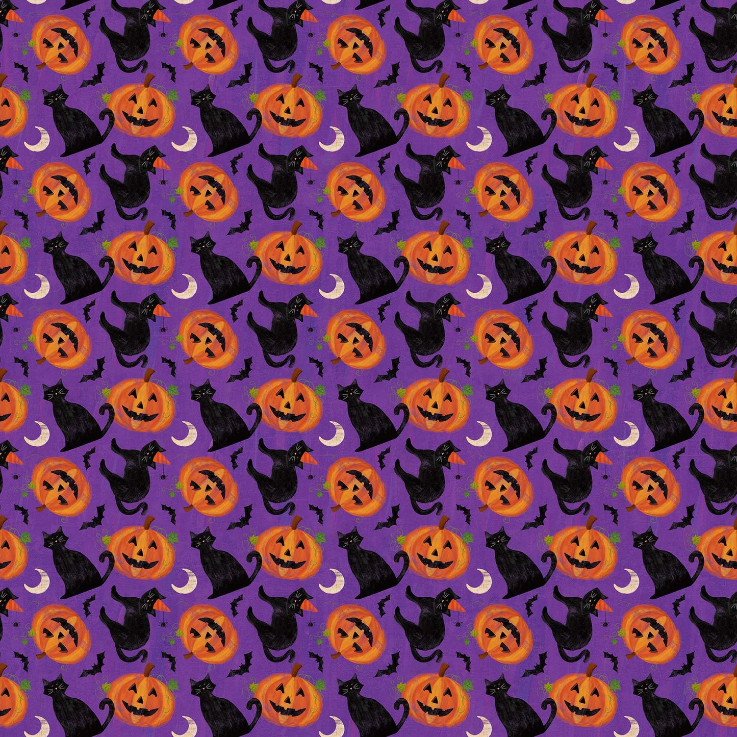 Festive Felines Cotton Print - Cat and Pumpkins - per half metre