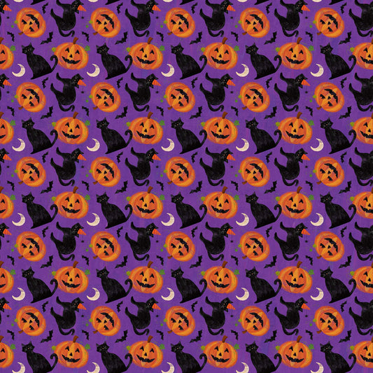 Festive Felines Cotton Print - Cat and Pumpkins - per half metre