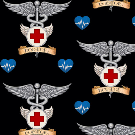 What the Doctor Ordered Cotton Print - Doctor Symbol on Black