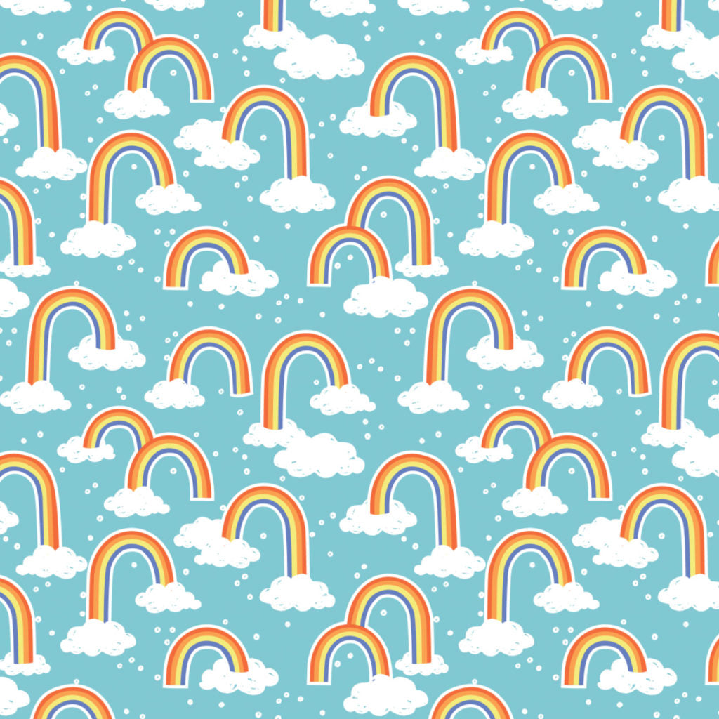 Rainbowsaurus Cotton Print - Rainbows on Blue