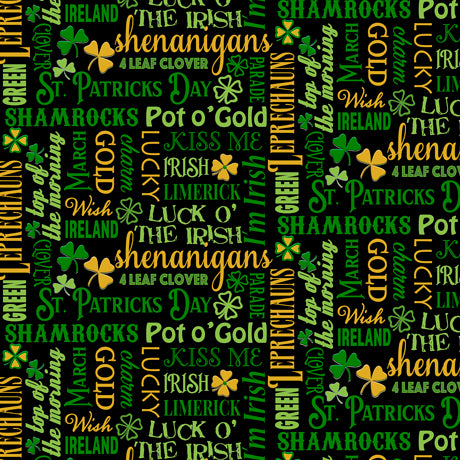 Irish Charm Cotton Print - Irish Lingo on Black