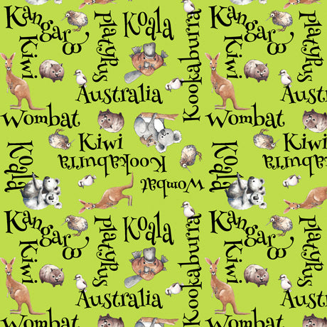 Kiwis and Koalas Cotton Print - Word Toss on Kiwi
