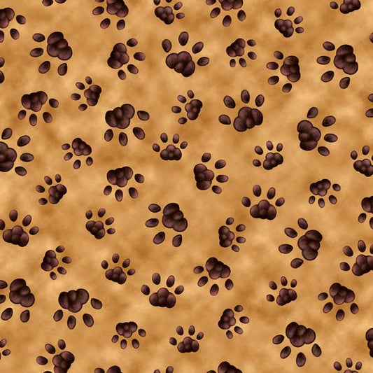 Paw Prints on Camel - Literary Kitties Cotton Print Fabric - per half metre