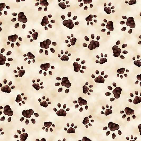 Paw Prints on Cream - Literary Kitties Cotton Print Fabric - per half metre