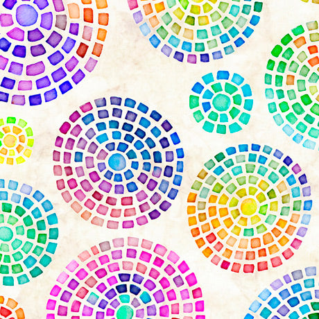 Brilliance Cotton Print - Mosaic Medallions on Cream