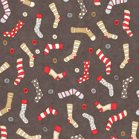 Monkey Biz Cotton Print - Sock Toss on Taupe