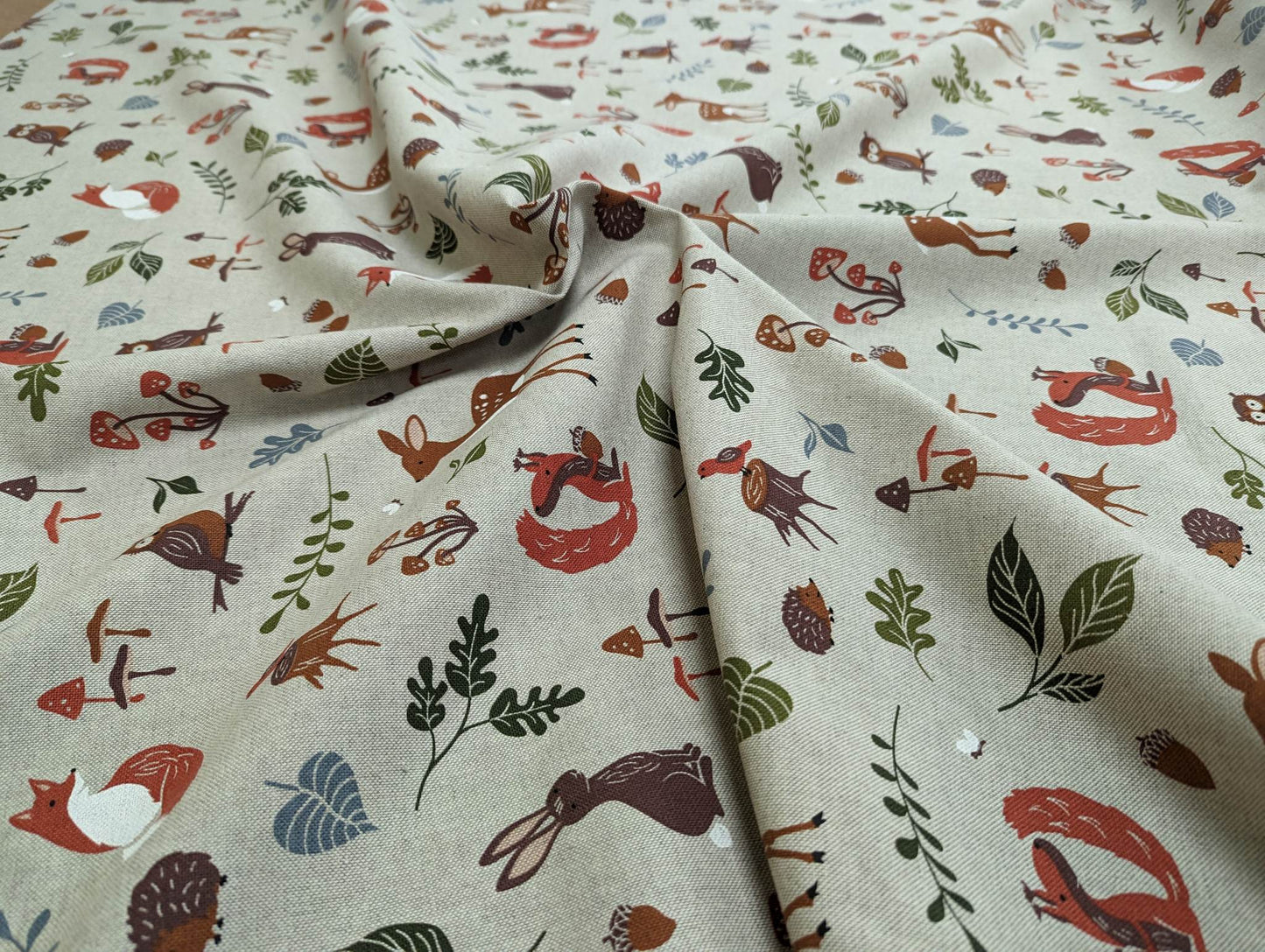 Linen Look Canvas - Forest Animals - per half metre