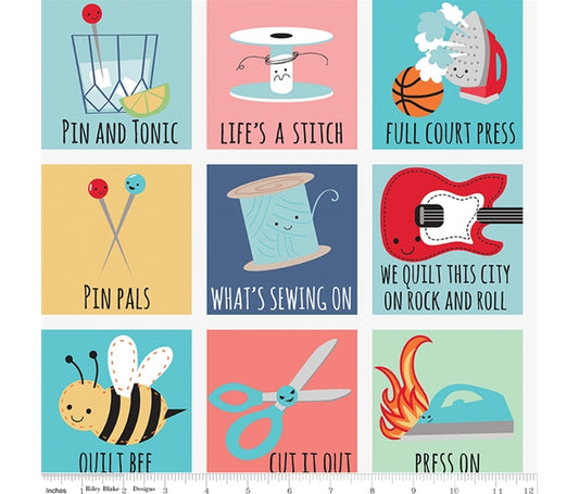 Sew Chatty Cotton Print - Pun Grid Pink