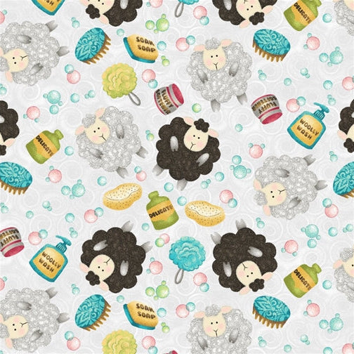 Splish Splash Cotton Print - Sheep on Blue