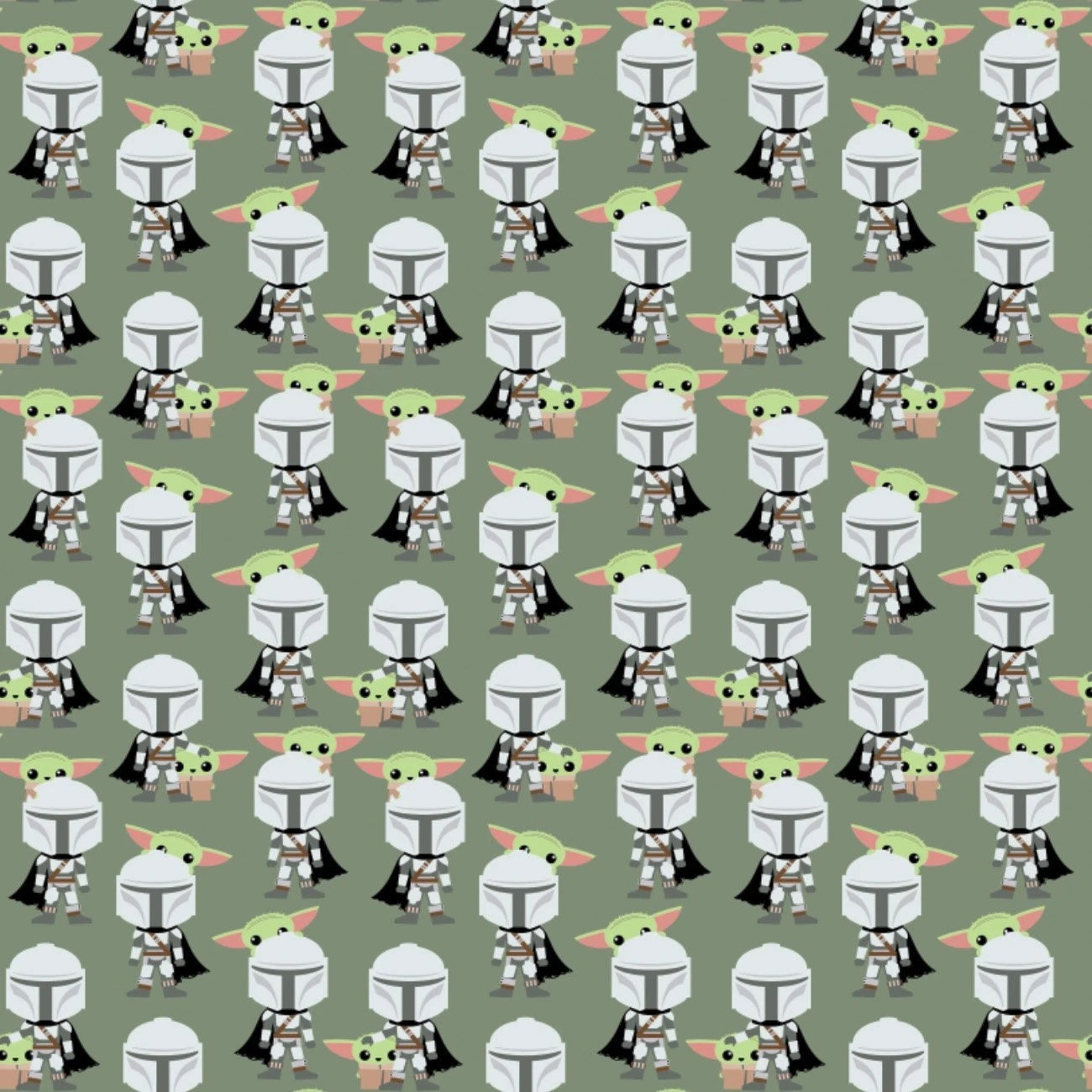 Mandalorian Cotton Print - Mando Hello Friend on Green