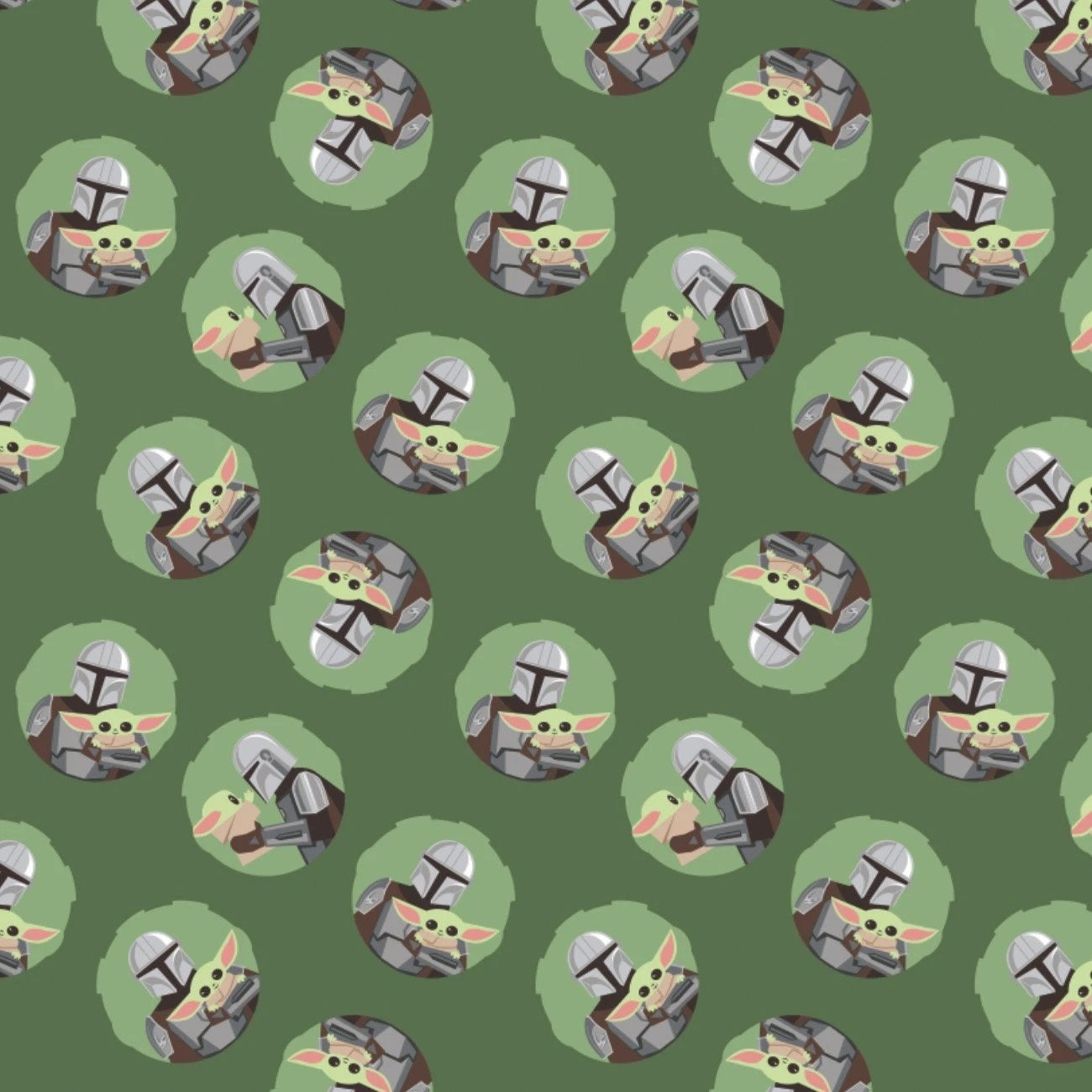 Mandalorian Cotton Print - Mando and Child Toss on Green