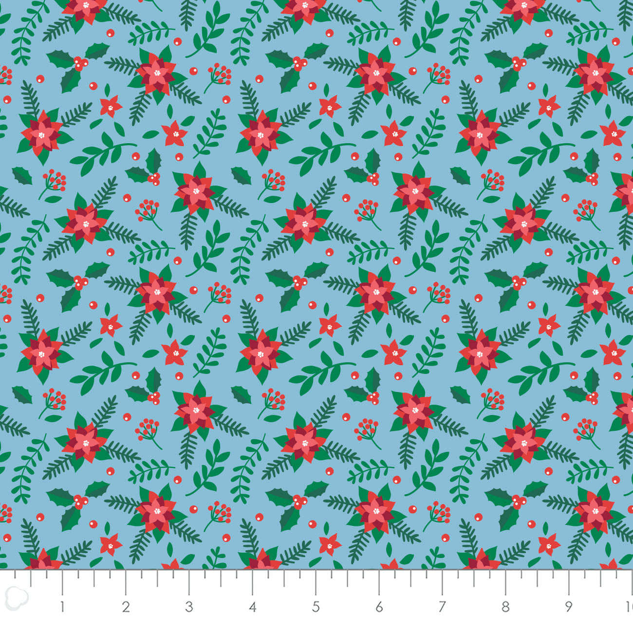 It's Always Unicorn Season Cotton Print - Poinsettias in Blue