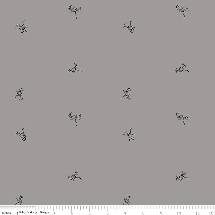 Scaredy Cat Cotton Print - Grey Bird Bones