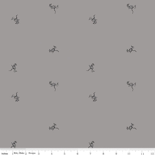Scaredy Cat Cotton Print - Grey Bird Bones