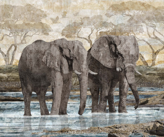 New Dawn Cotton Print - Elephant Panel
