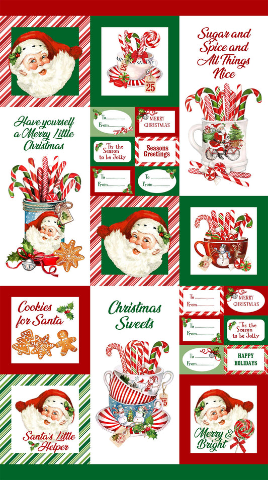 Peppermint Candy Cotton Print - Santa Patches and Tags Panel