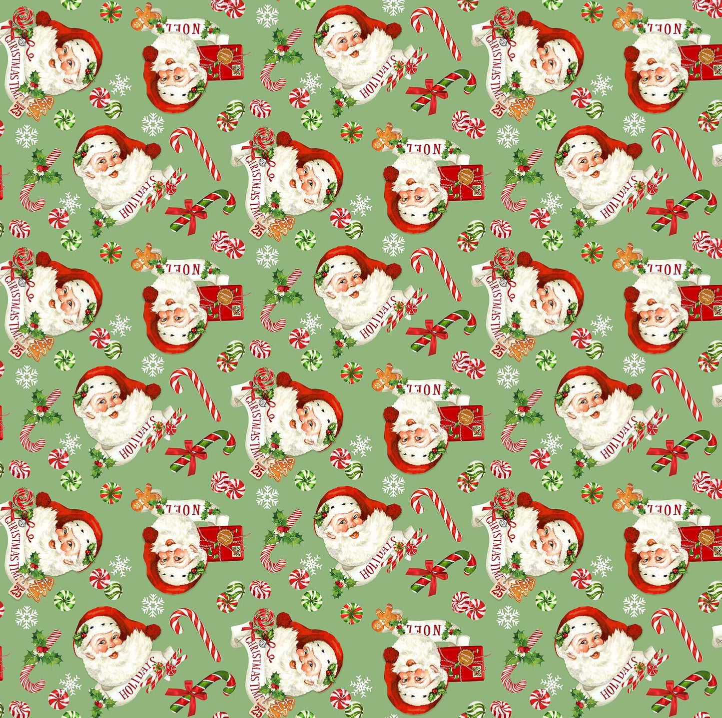 Santa - Peppermint Candy Cotton Print - End of Bolt 80cm