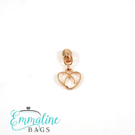 Zipper Sliders with Pulls - Size #3 - Heart Pull/ Copper/Rose Gold
