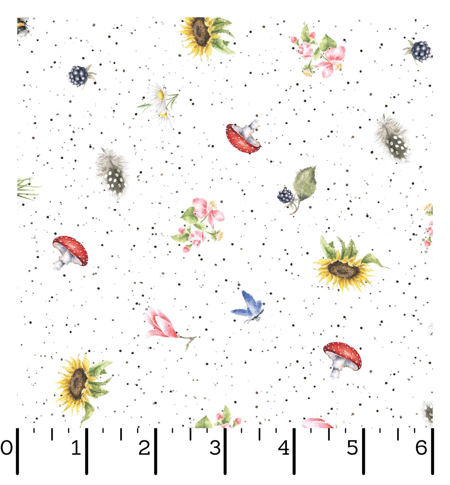 Mini Hedgerow Motifs on White - Bramble Patch Cotton Print Fabric - End of Bolt 115cm
