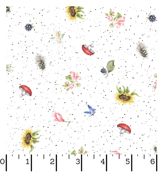 Mini Hedgerow Motifs on White - Bramble Patch Cotton Print Fabric - per half metre