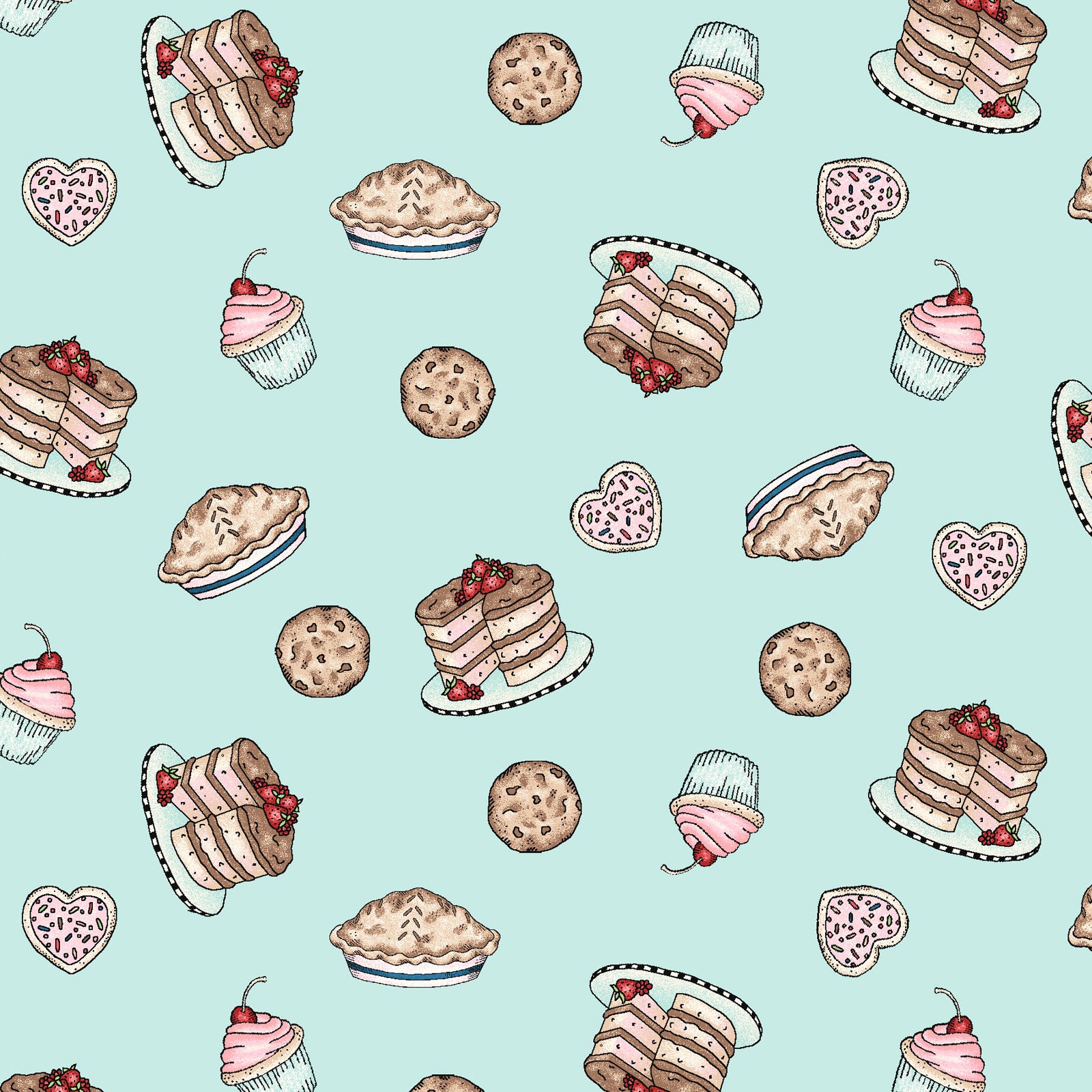 Happiness is Homemade Cotton Print - Pastry Toss on Turquoise