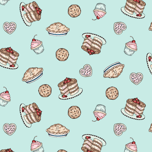 Happiness is Homemade Cotton Print - Pastry Toss on Turquoise