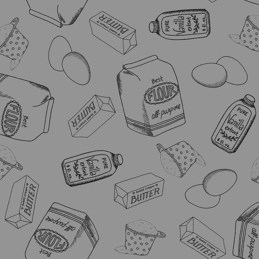 Happiness is Homemade Cotton Print - Flour and Butter on Grey