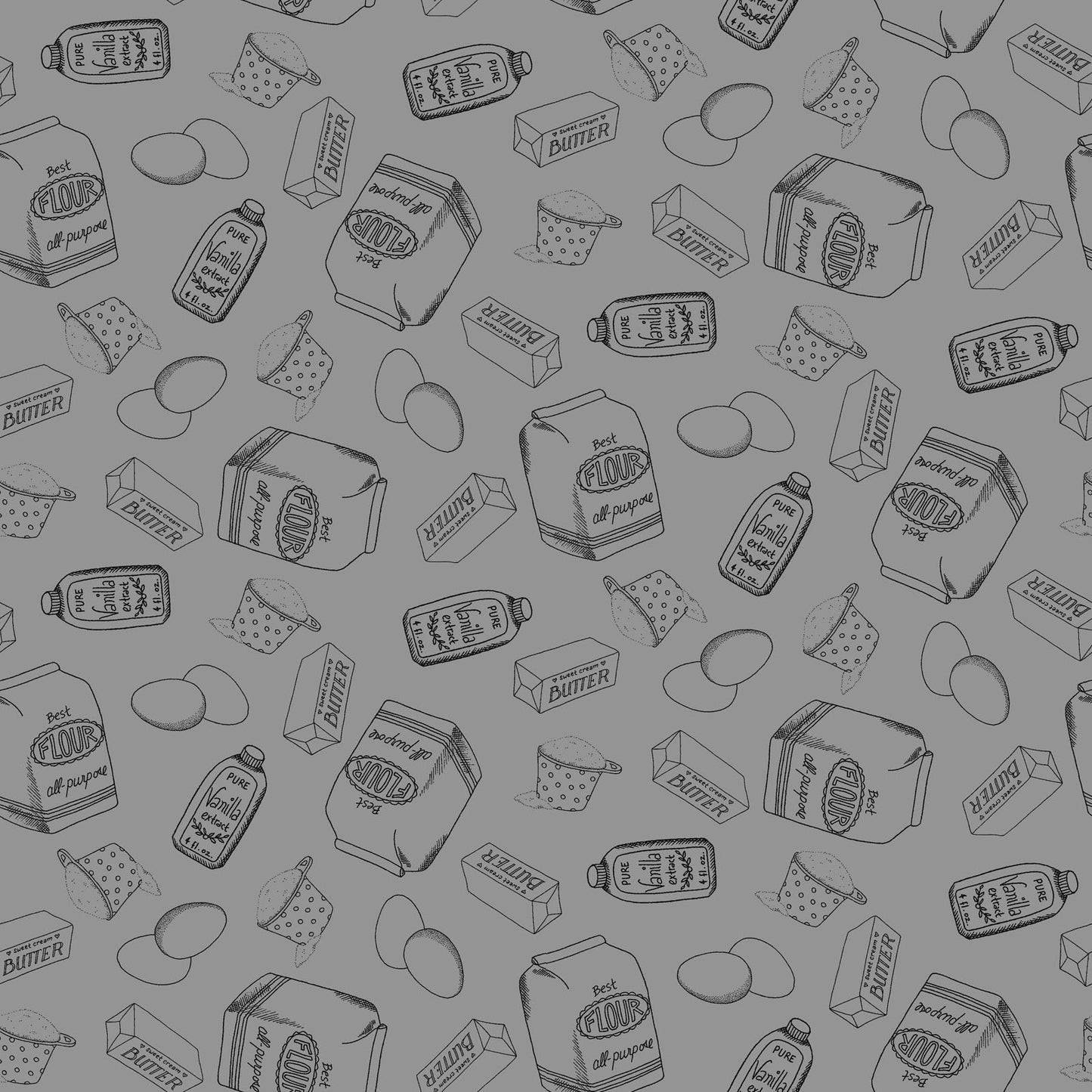 Happiness is Homemade Cotton Print - Flour and Butter on Grey - per half metre