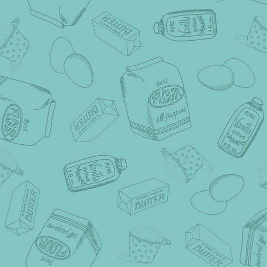 Happiness is Homemade Cotton Print - Flour and Butter on Turquoise