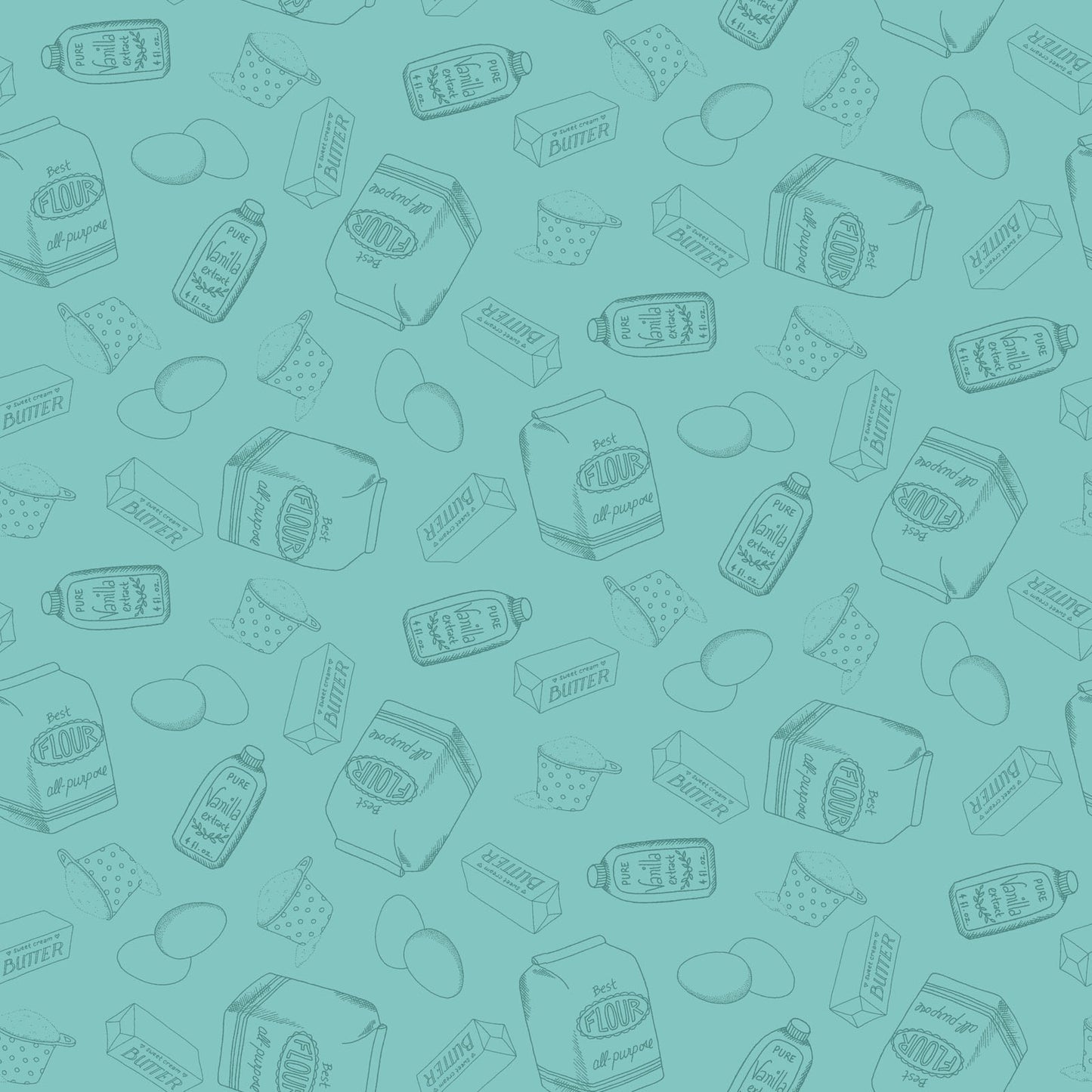 Happiness is Homemade Cotton Print - Flour and Butter on Turquoise - per half metre
