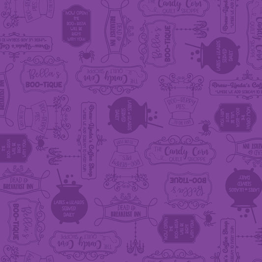 Hometown Halloween Cotton Print - Shop Signs - per half metre