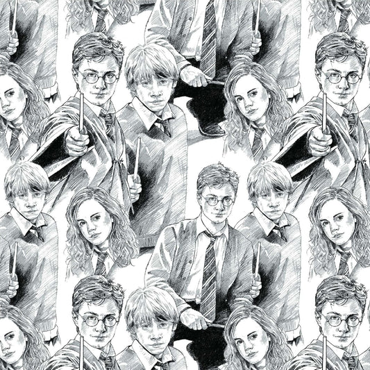 Harry Potter Cotton Fabric - Sketched Trio