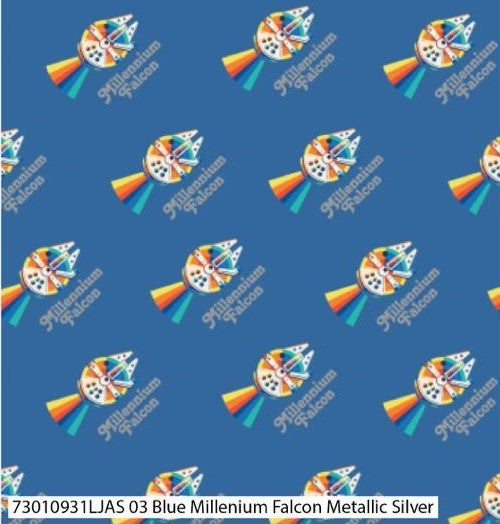 Star Wars Cotton Print - Blue Millenium Falcon Metallic Silver - per half metre
