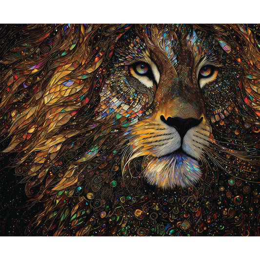 Majestic Lion Panel - Gilded Cotton Print Fabric - per panel