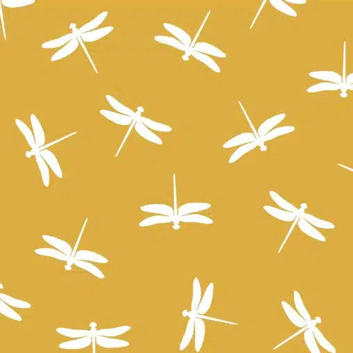 Dragonfly on Mustard - Sewing Sanctuary Cotton Print Fabric - per half metre
