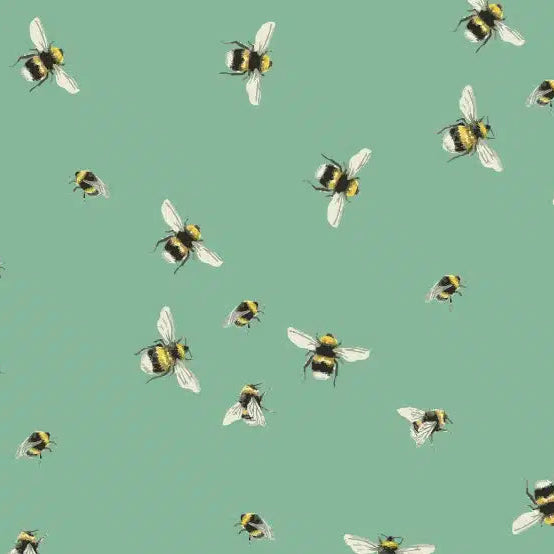 Bee World on Seafoam - Sewing Sanctuary Cotton Print Fabric - per half metre