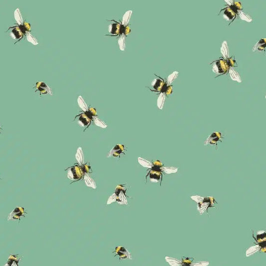 Bee World on Seafoam - Sewing Sanctuary Cotton Print Fabric - per half metre